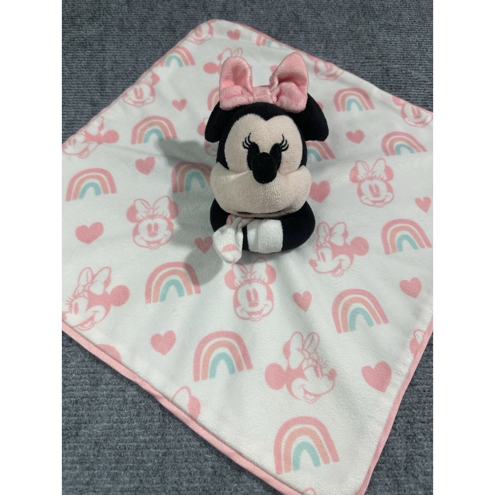 Disney Baby Minnie Mouse Lovey Security Blanket Plush Pink White Black